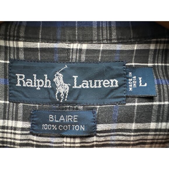 Ralph Lauren Plaid Button-Down Shirt Blaire Black Blue Cotton Long Sleeve Large - Picture 5 of 5